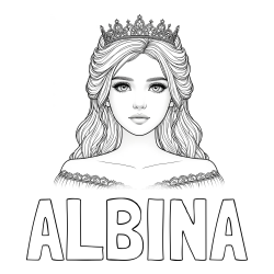 Online izdelana pobarvanka - Pobarvanka imena ALBINA in pobarvanka prikupne princeske s čudovitimi očmi