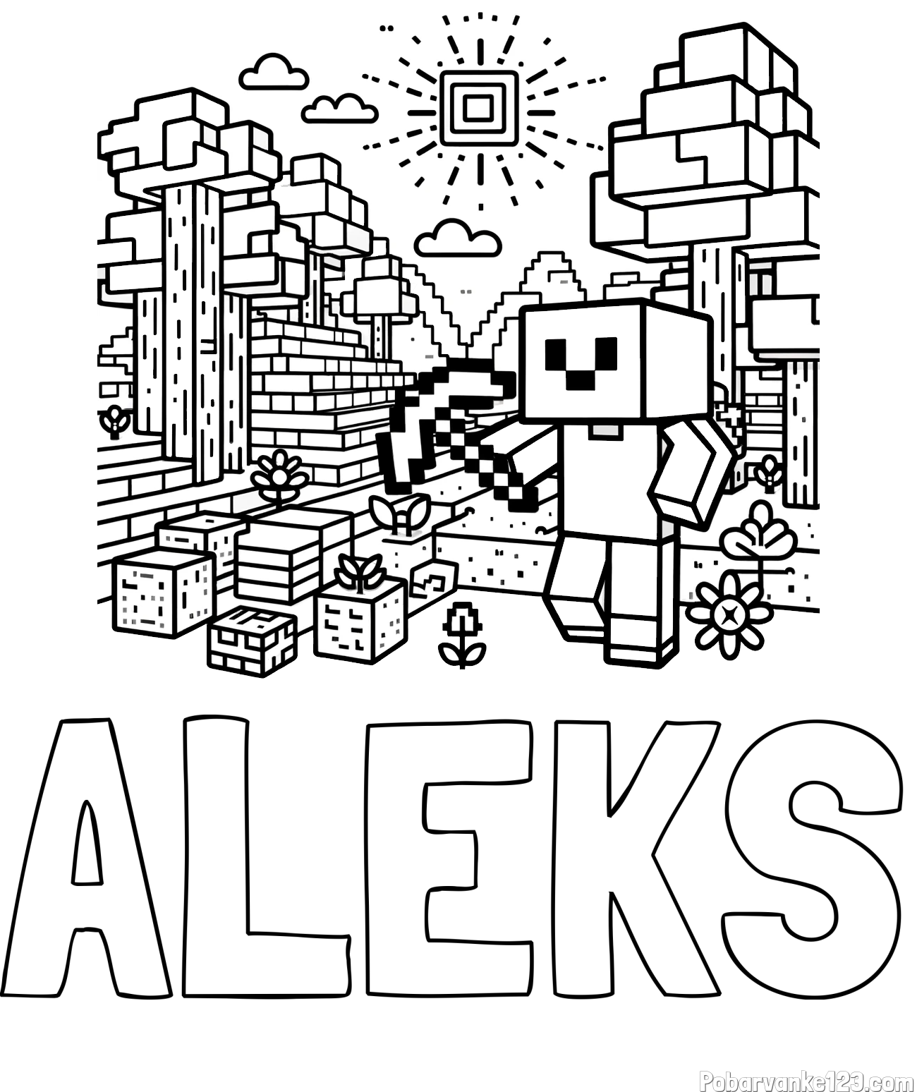 Pobarvanka imena ALEKS in pobarvanka Minecraft sveta