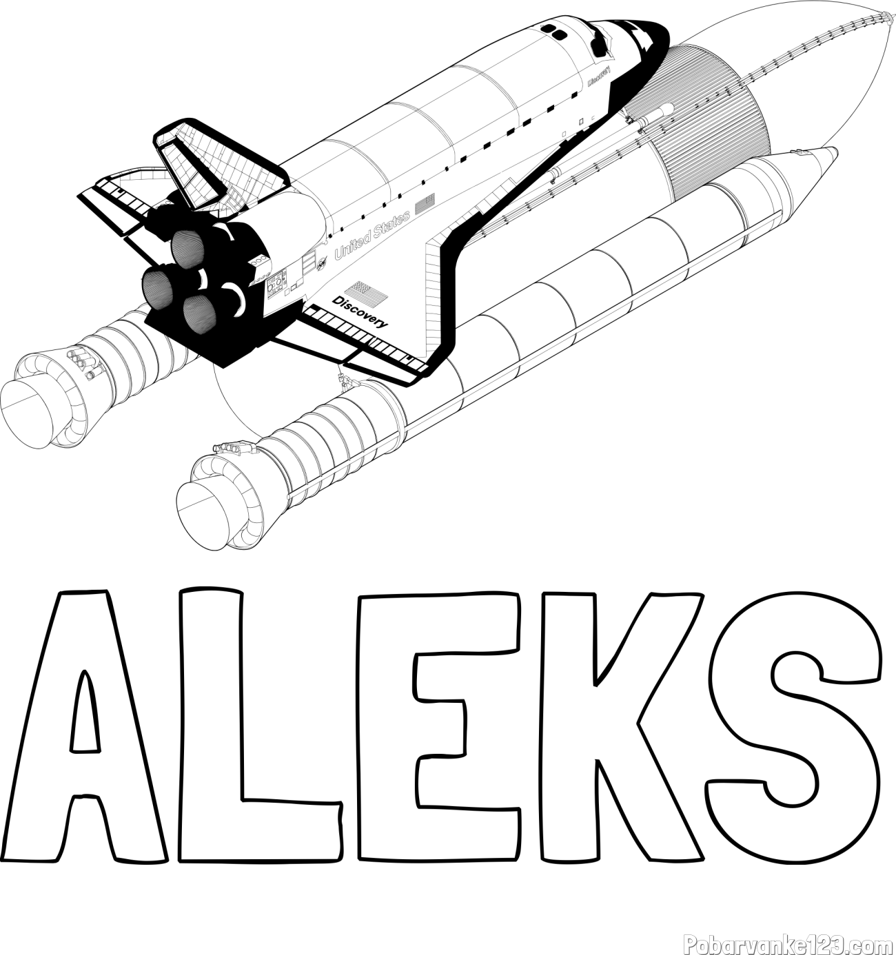 Pobarvanka imena ALEKS in pobarvanka vesoljskega plovila Space Shuttle Discovery 3 v letu