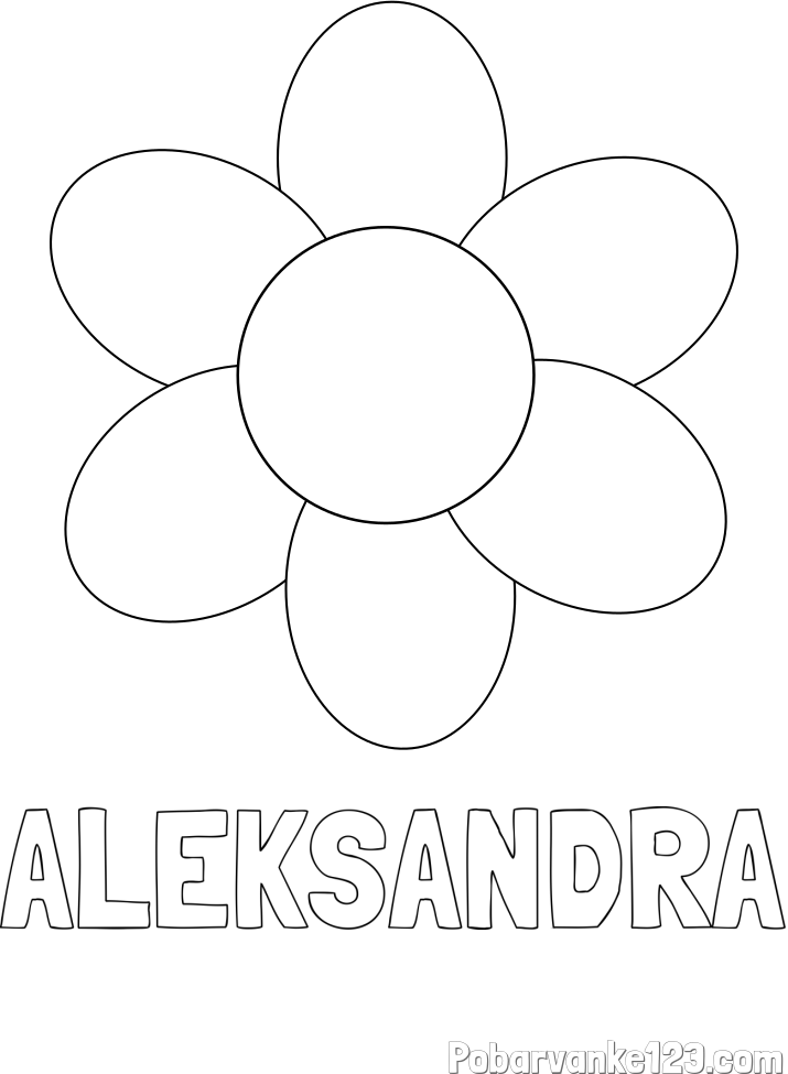 Pobarvanka imena ALEKSANDRA in otroška pobarvanka cveta