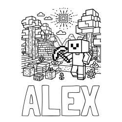 Online izdelana pobarvanka - Pobarvanka imena ALEX in pobarvanka Minecraft sveta