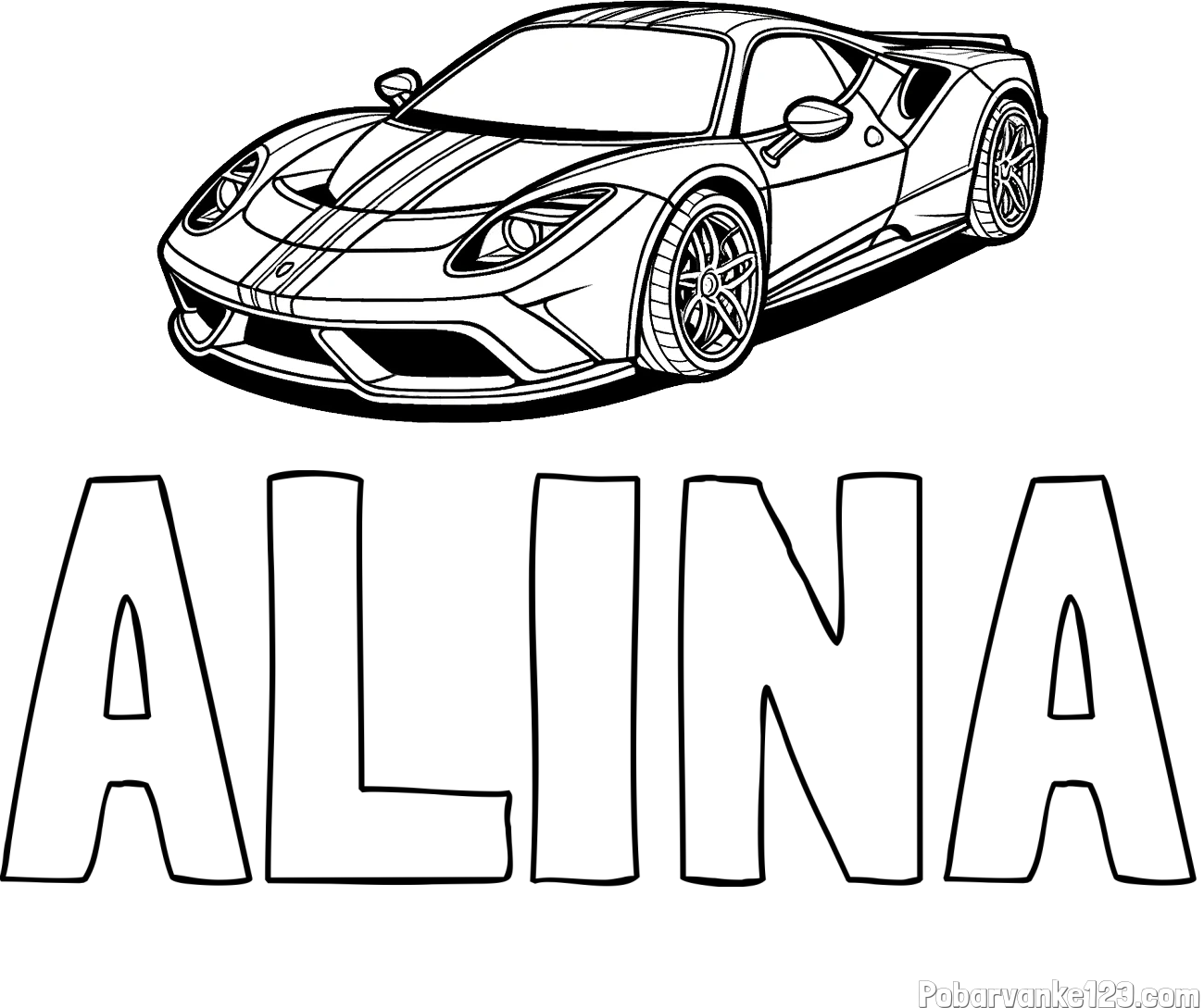 Pobarvanka imena ALINA in pobarvanka čudovitega športnega avtomobila