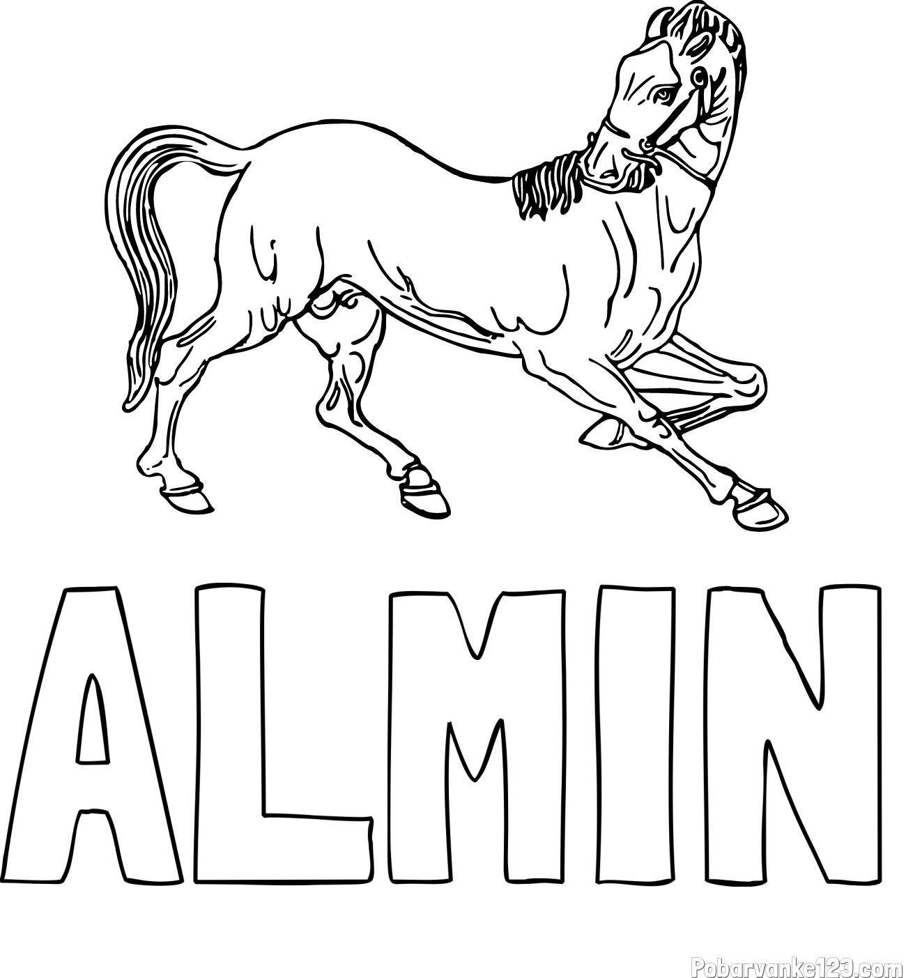 Pobarvanka imena ALMIN in pobarvanka prikupno razigranega konja