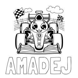 Online izdelana pobarvanka - Pobarvanka imena AMADEJ in otroška pobarvanka FORMULA 1