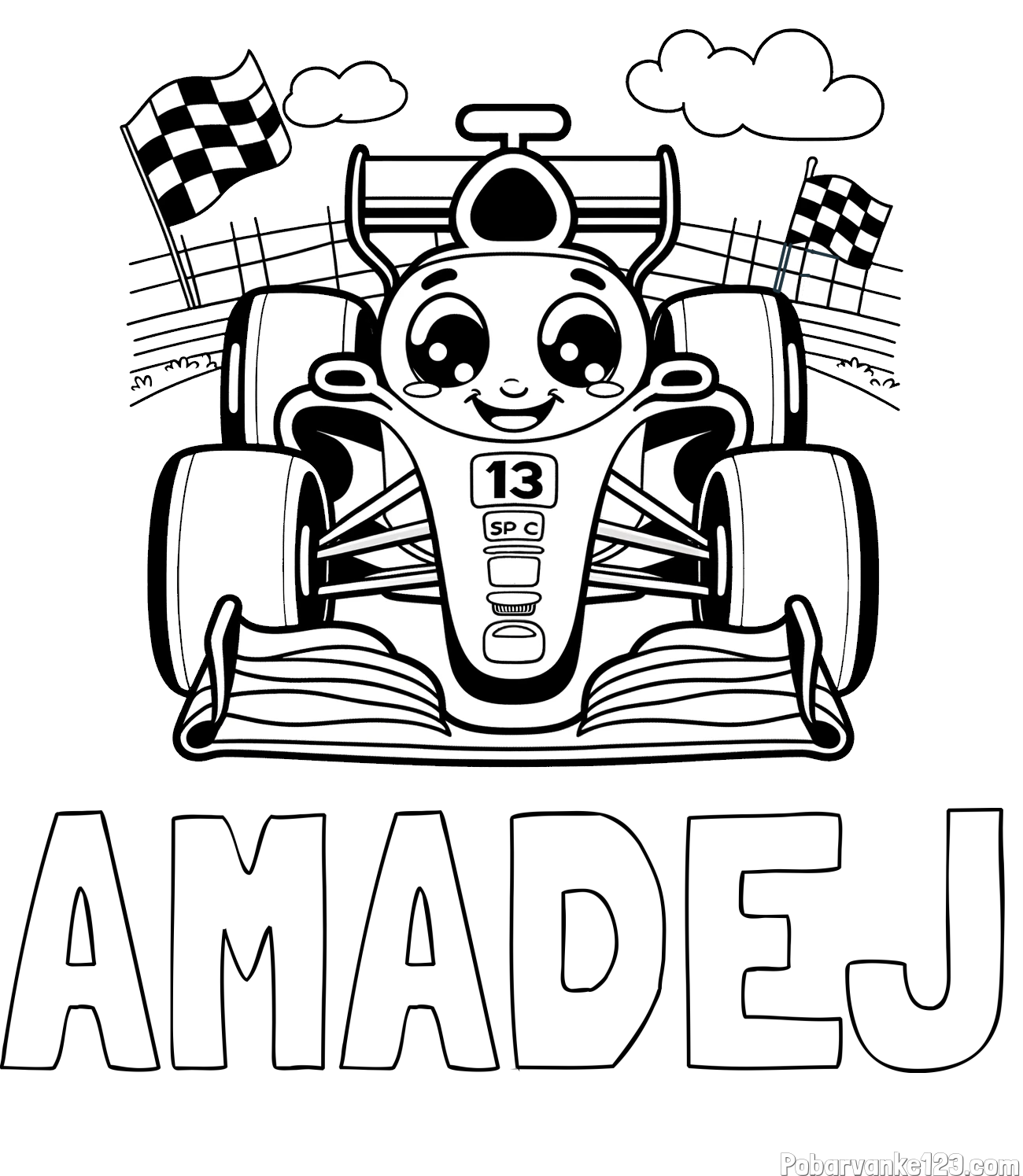 Pobarvanka imena AMADEJ in otroška pobarvanka FORMULA 1