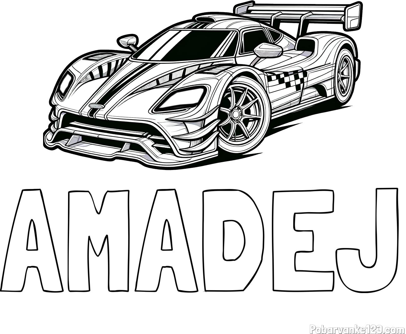 Pobarvanka imena AMADEJ in pobarvanka modernega športnega avtomobila