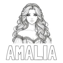 Online izdelana pobarvanka - Pobarvanka imena AMALIA in pobarvanka lepe princese