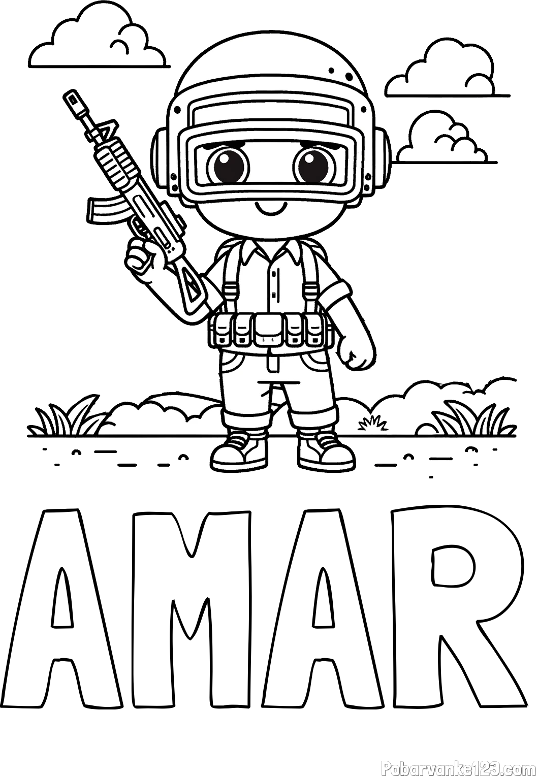 Pobarvanka imena AMAR in lepa otroška PUBG pobarvanka