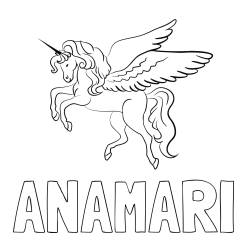 Online izdelana pobarvanka - Pobarvanka imena ANAMARI in lepa pobarvanka samoroga