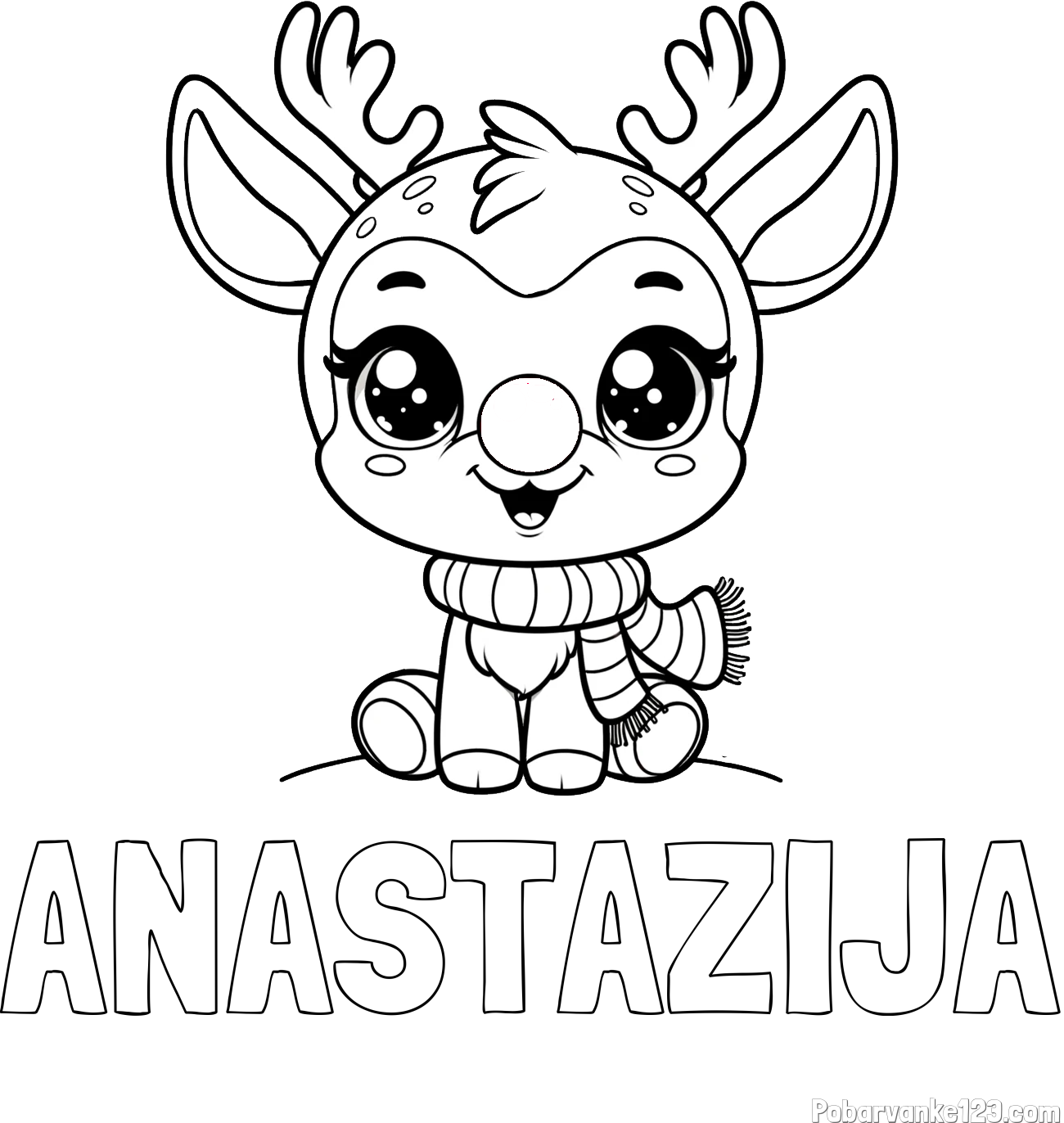 Pobarvanka imena ANASTAZIJA in otroška pobarvanka jelenčka Rudolfa s šalom okoli vratu