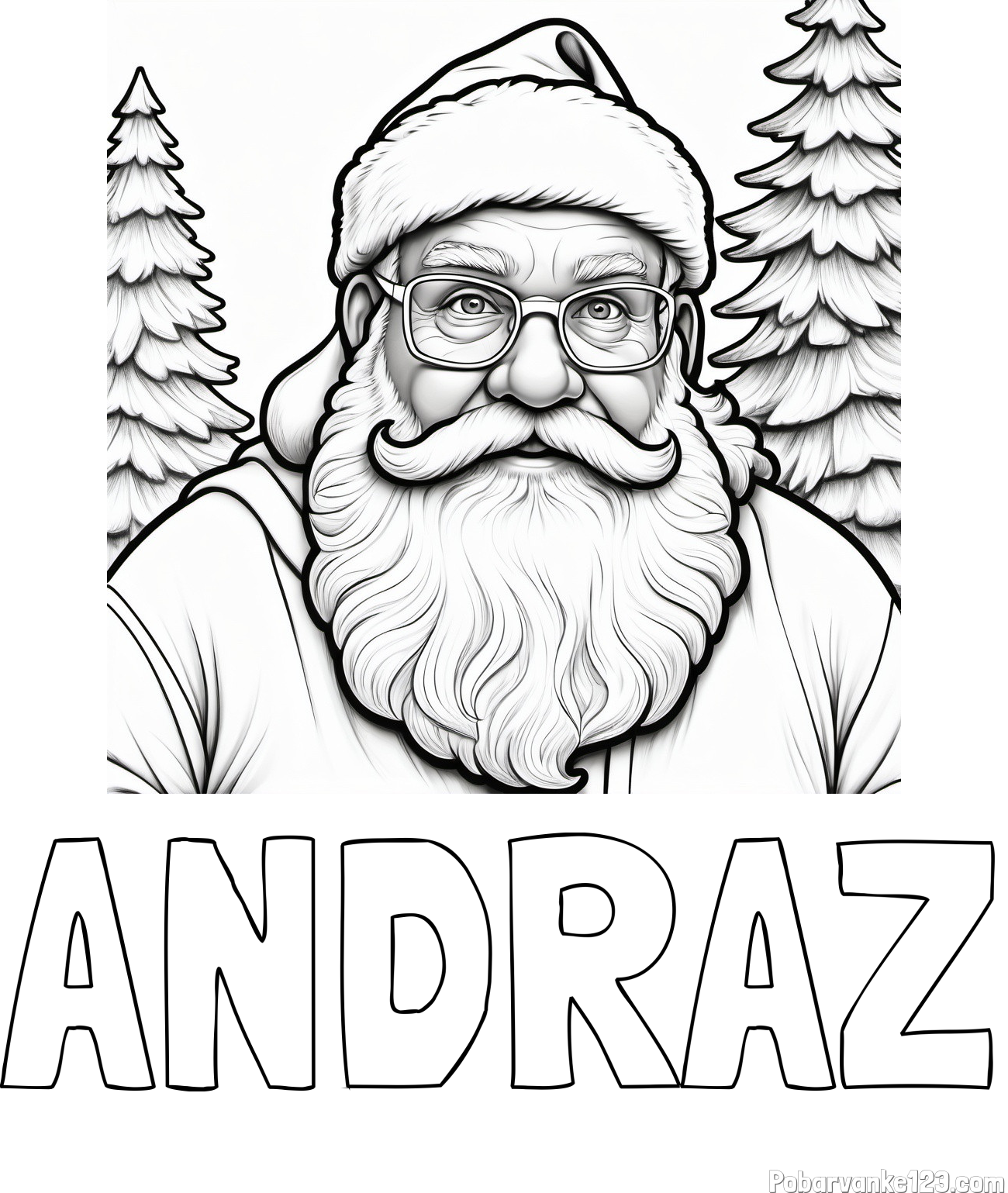 Pobarvanka imena ANDRAŽ in pobarvanka Božička z očali