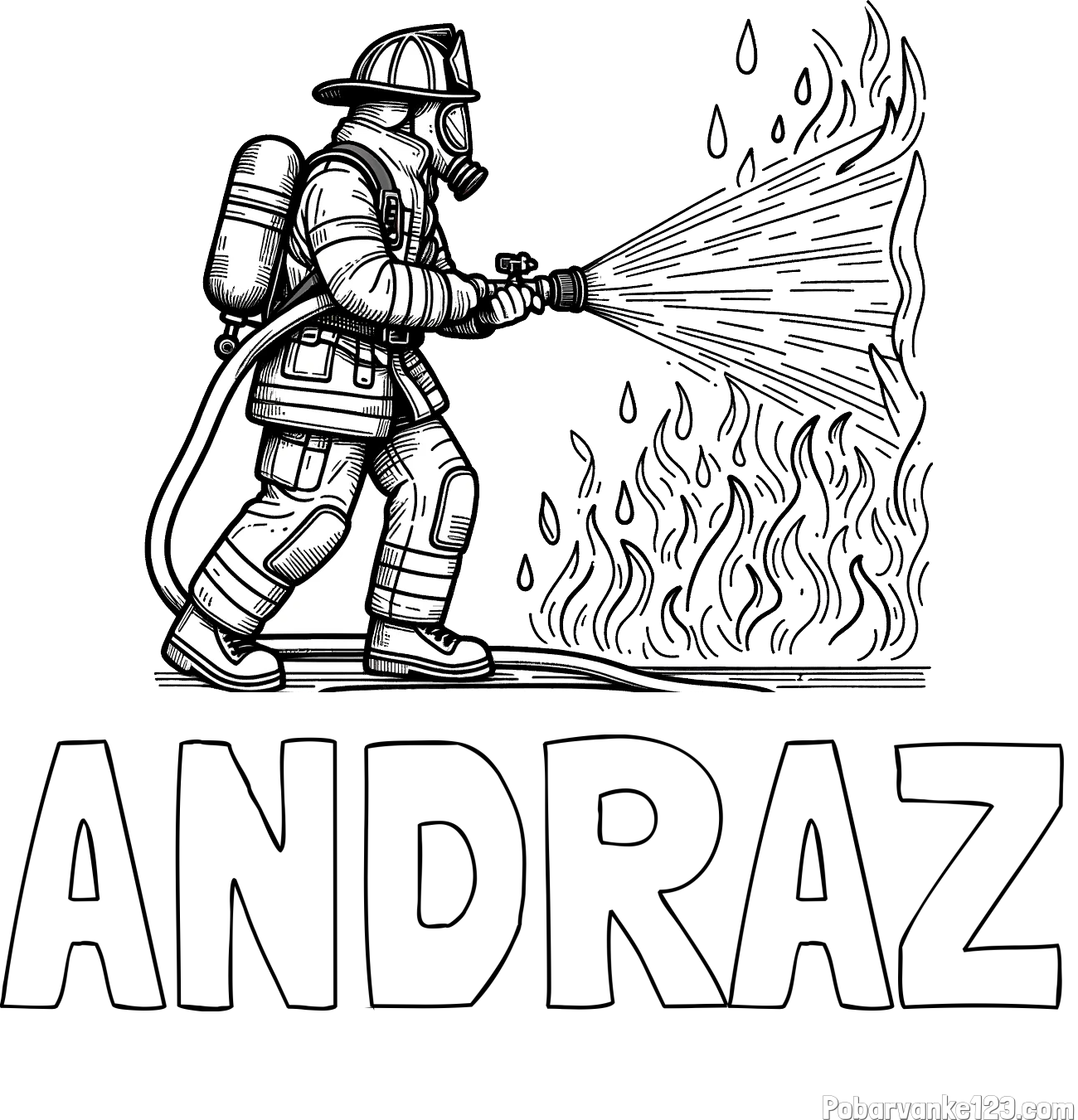 Pobarvanka imena ANDRAŽ in pobarvanka gasilca pri gašenju požara