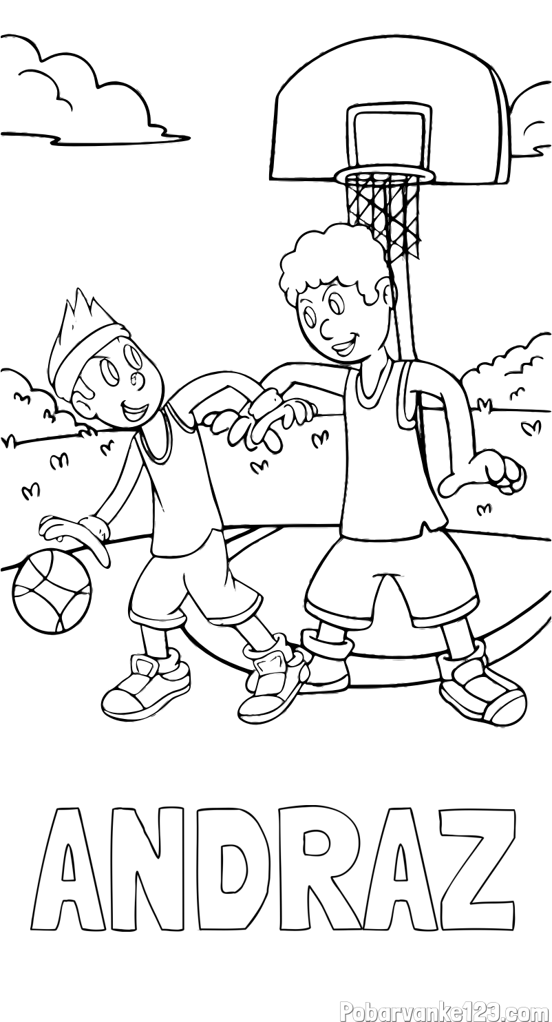 Pobarvanka imena ANDRAŽ in pobarvanka košarkarjev pri igri