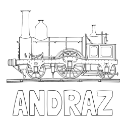 Online izdelana pobarvanka - Pobarvanka imena ANDRAŽ in pobarvanka realistično upodobljene lokomotive
