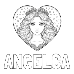 Online izdelana pobarvanka - Pobarvanka imena ANGELCA in pobarvanka ljubke princese v srčku
