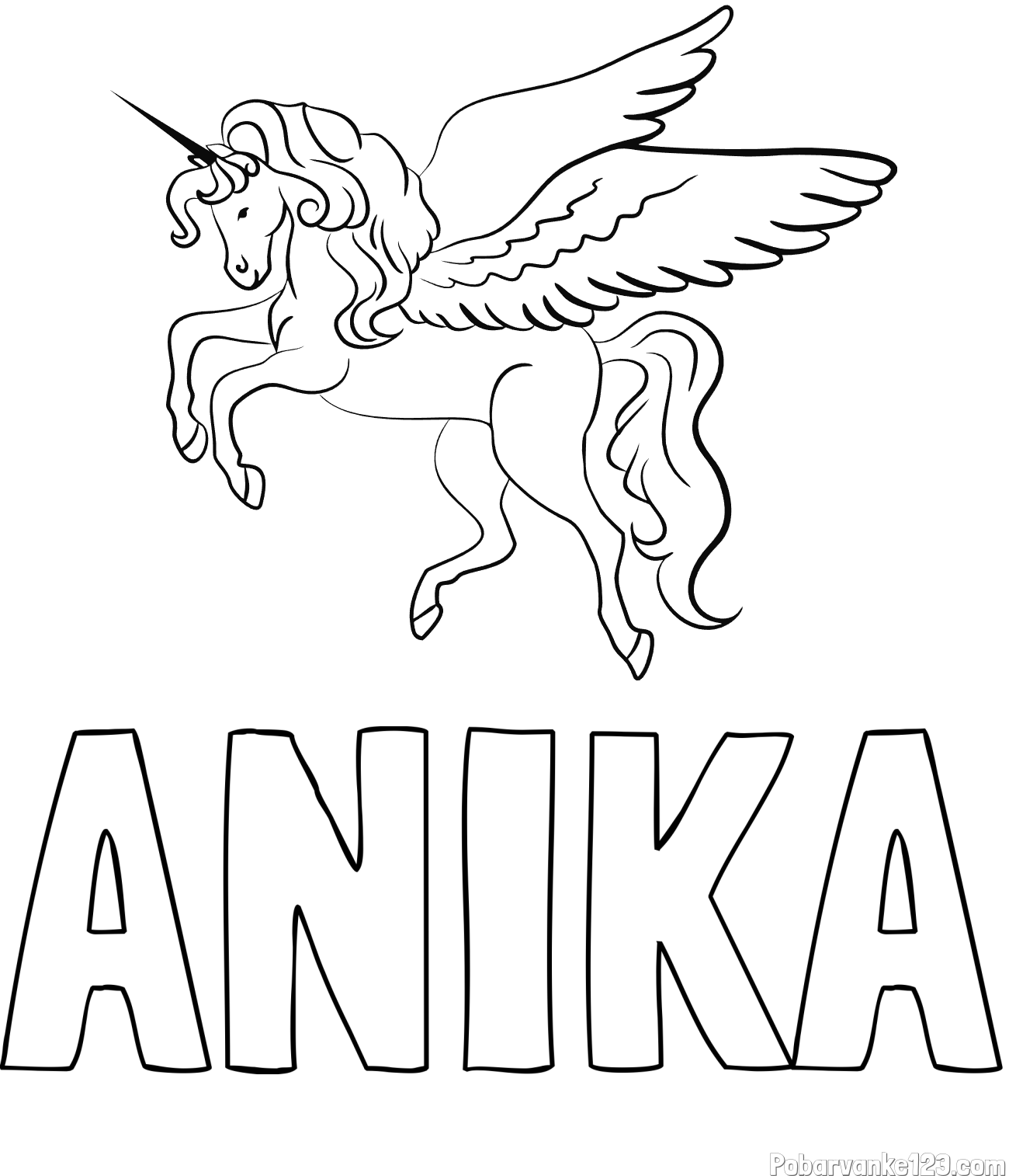 Pobarvanka imena ANIKA in lepa pobarvanka samoroga