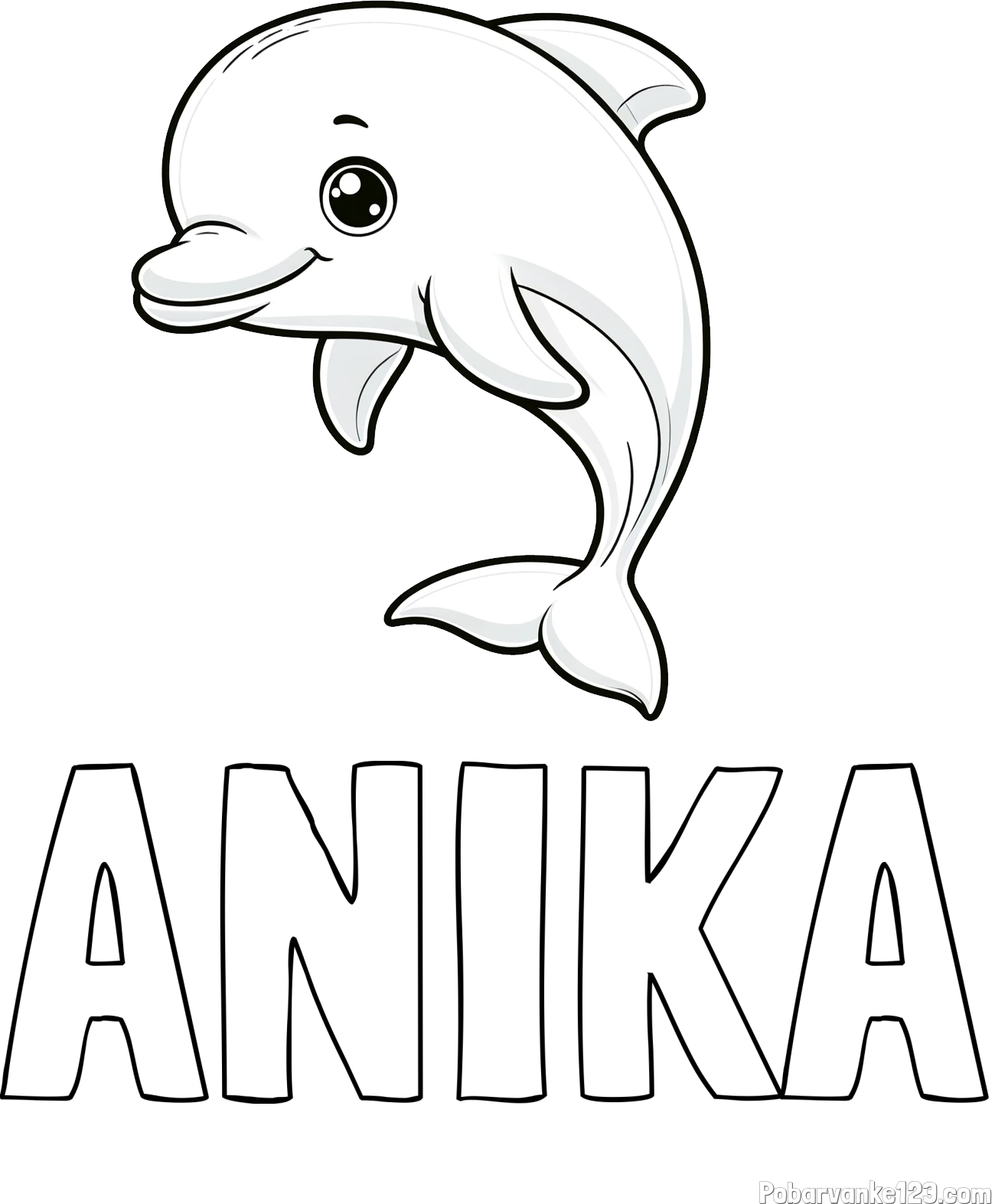 Pobarvanka imena ANIKA in otroška pobarvanka ljubkega delfina
