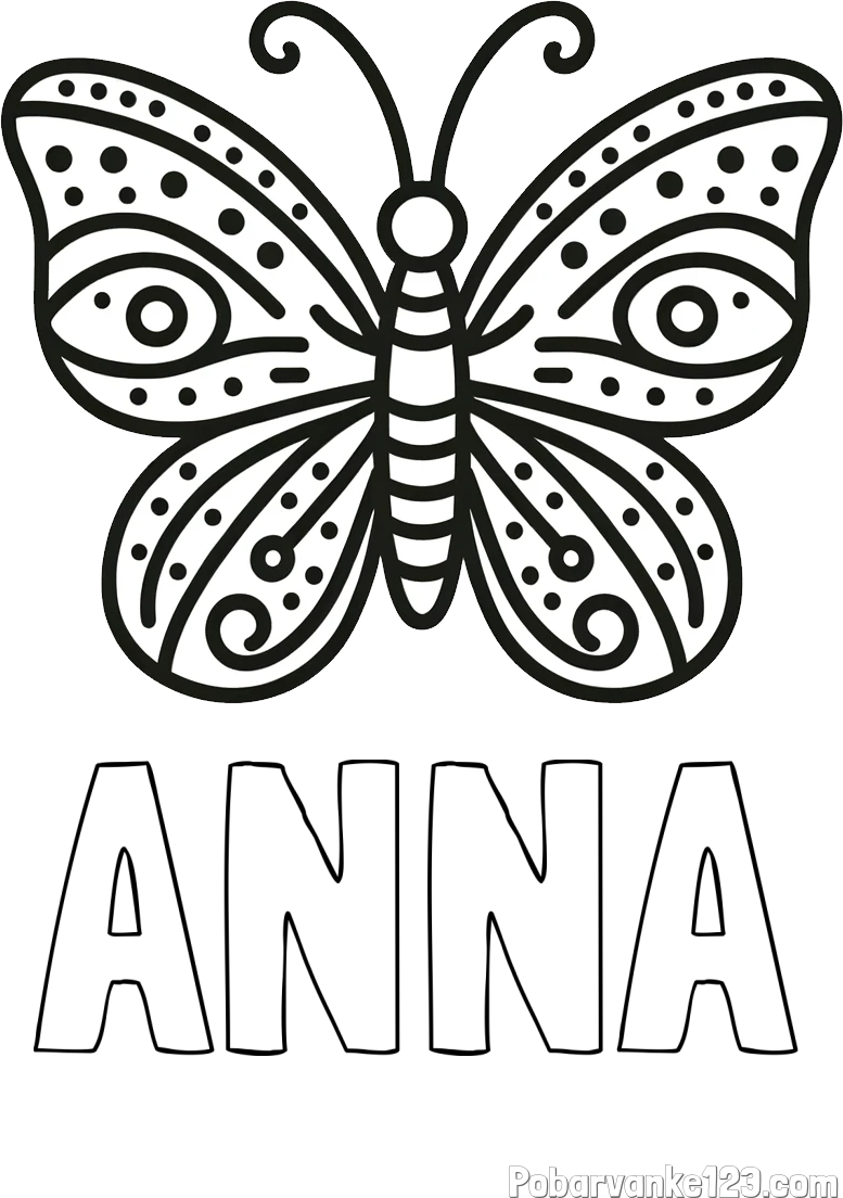 Pobarvanka imena ANNA in preprosta pobarvanka metulja
