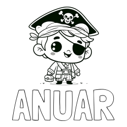 Online izdelana pobarvanka - Pobarvanka imena ANUAR in pobarvanka nasmejanega gusarja