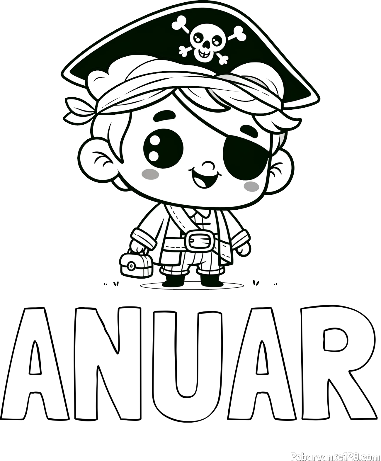 Pobarvanka imena ANUAR in pobarvanka nasmejanega gusarja