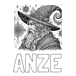 Online izdelana pobarvanka - Pobarvanka imena ANZE in Čudovita pobarvanka čarovnika