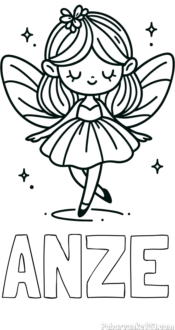 Pobarvanka imena ANZE in enostavna pobarvanka čarobne vile
