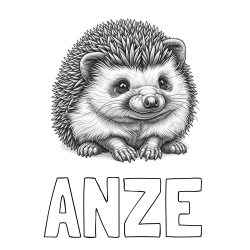 Online izdelana pobarvanka - Pobarvanka imena ANZE in pobarvanka ježa