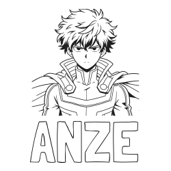Pobarvanka imena ANZE in pobarvanka junaka v anime slogu