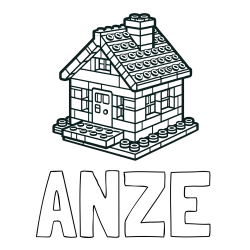 Online izdelana pobarvanka - Pobarvanka imena ANZE in pobarvanka LEGO hiške