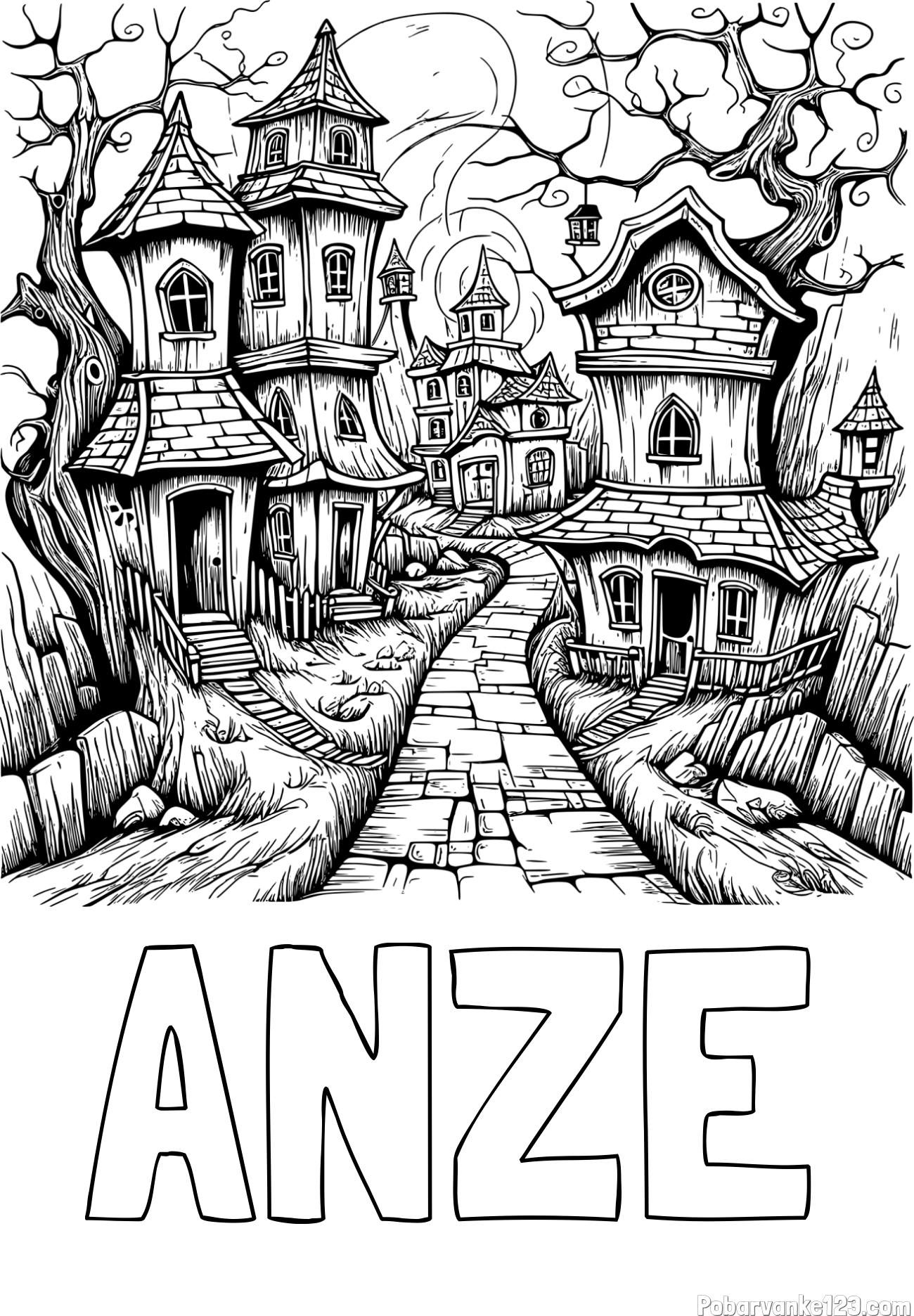 Pobarvanka imena ANZE in pobarvanka začaranih hišk