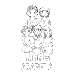 Online izdelana pobarvanka - Pobarvanka imena ARABELA in anime risani junaki