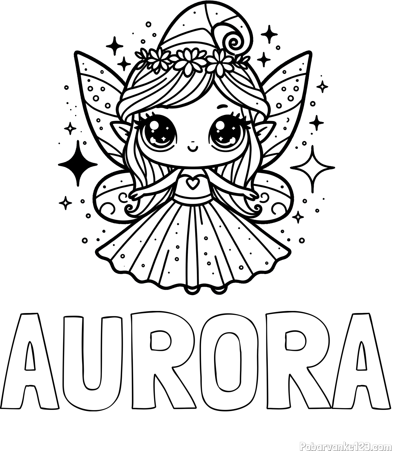 Pobarvanka imena AURORA in prikupna čarobna vila
