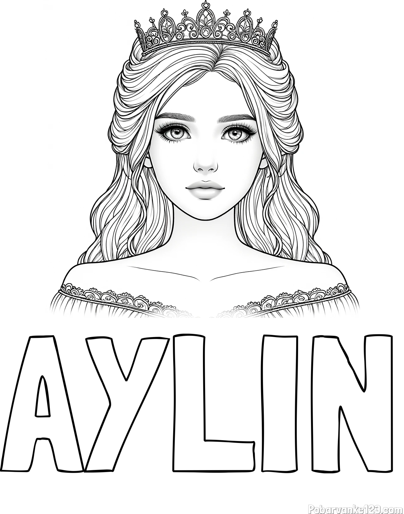 Pobarvanka imena AYLIN in pobarvanka prikupne princeske s čudovitimi očmi