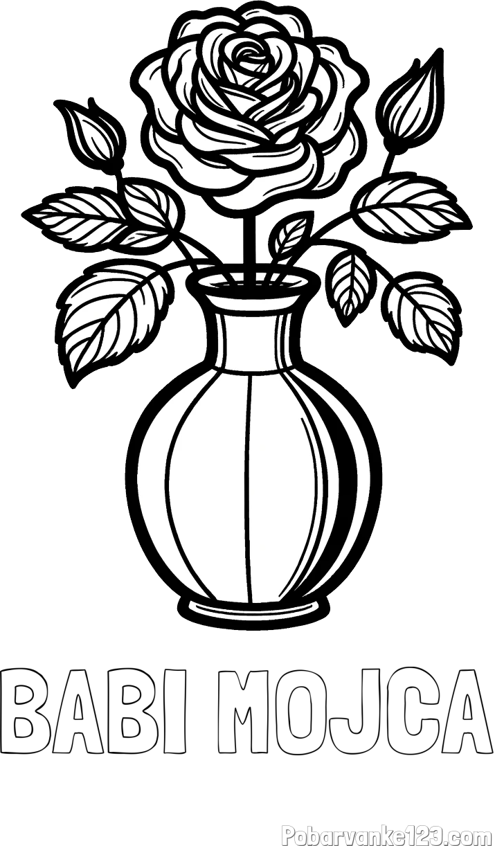 Pobarvanka imena BABI MOJCA in pobarvanka čudovite vrtnice v vazi