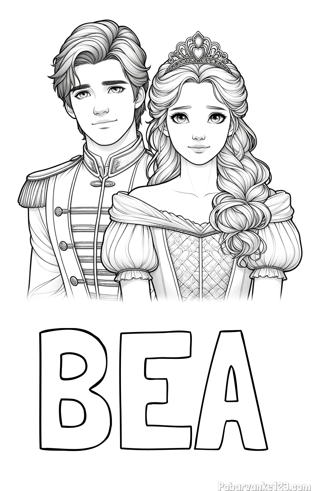 Pobarvanka imena BEA in pobarvanka princa in princeske