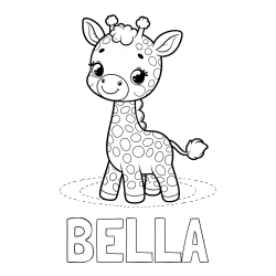 Online izdelana pobarvanka - Pobarvanka imena BELLA in pobarvanka žirafe
