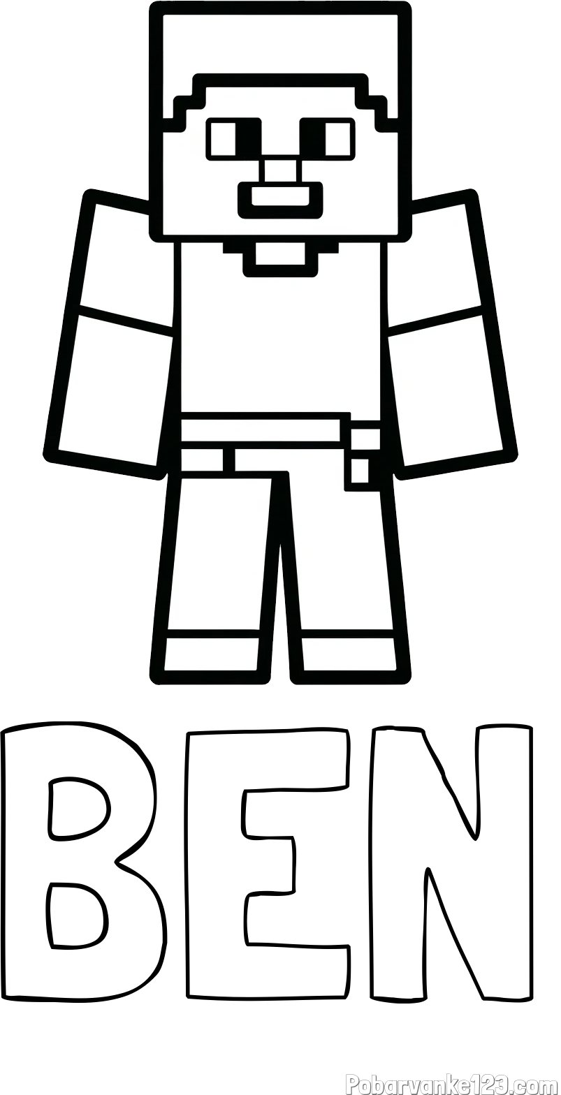 Pobarvanka imena BEN in pobarvanka Minecraft figurice