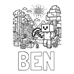 Online izdelana pobarvanka - Pobarvanka imena BEN in pobarvanka Minecraft sveta
