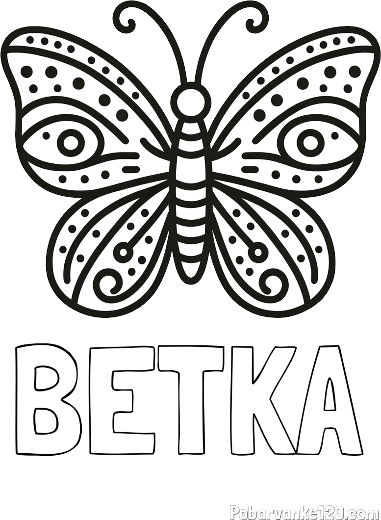 Pobarvanka imena BETKA in preprosta pobarvanka metulja