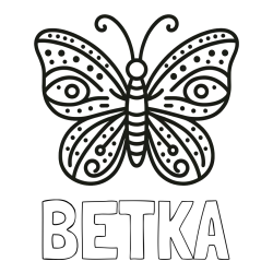 Online izdelana pobarvanka - Pobarvanka imena BETKA in preprosta pobarvanka metulja