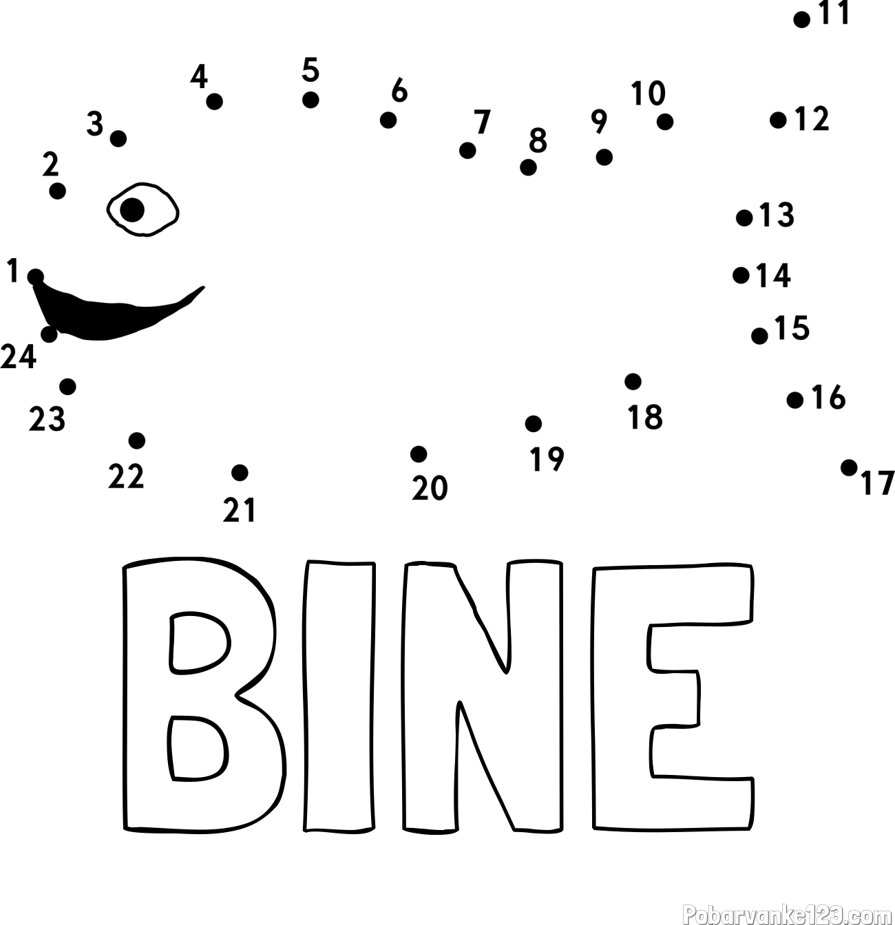 Pobarvanka imena BINE in pobarvanka ribe - poveži številke