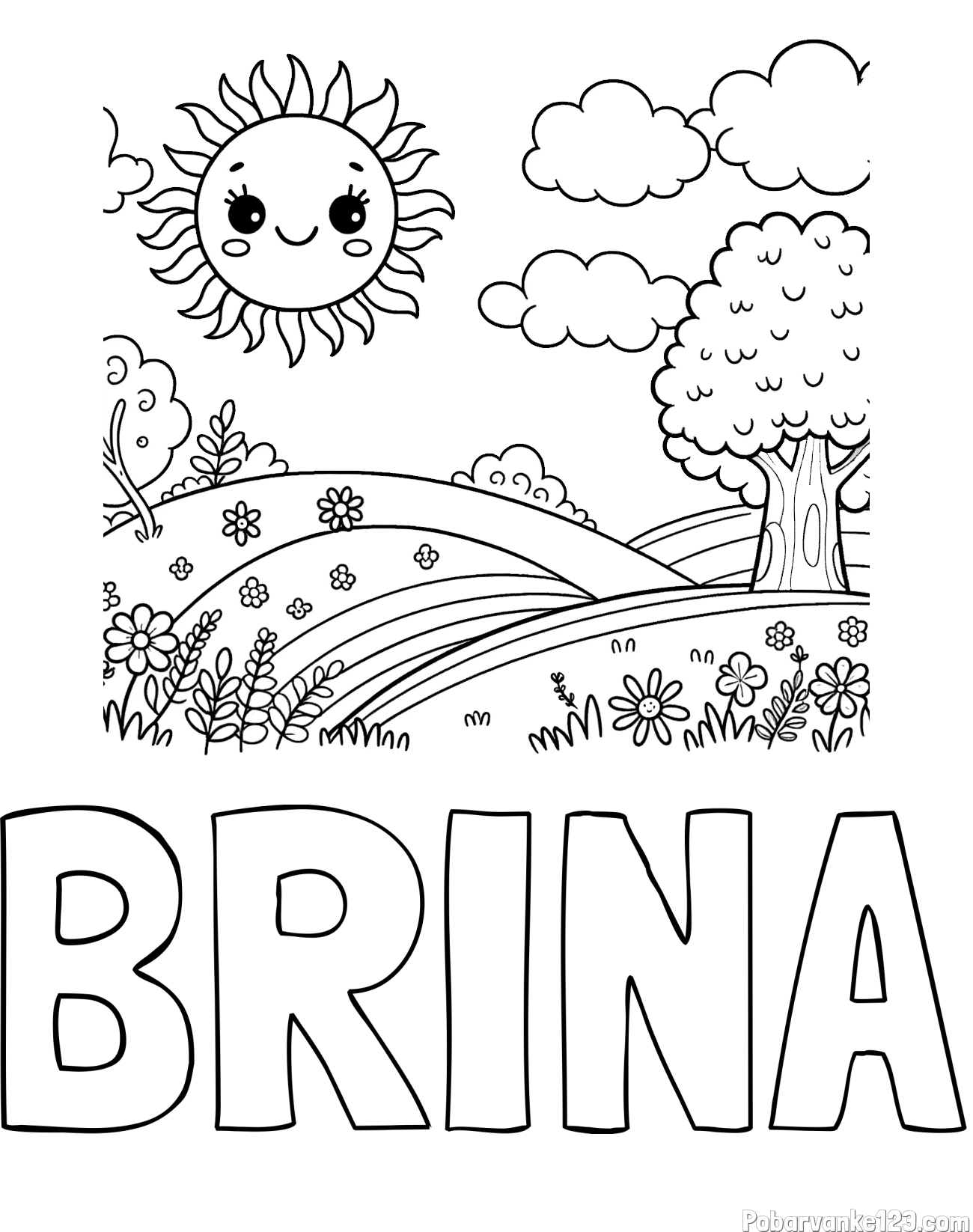Pobarvanka imena BRINA in otroška pobarvanka narave