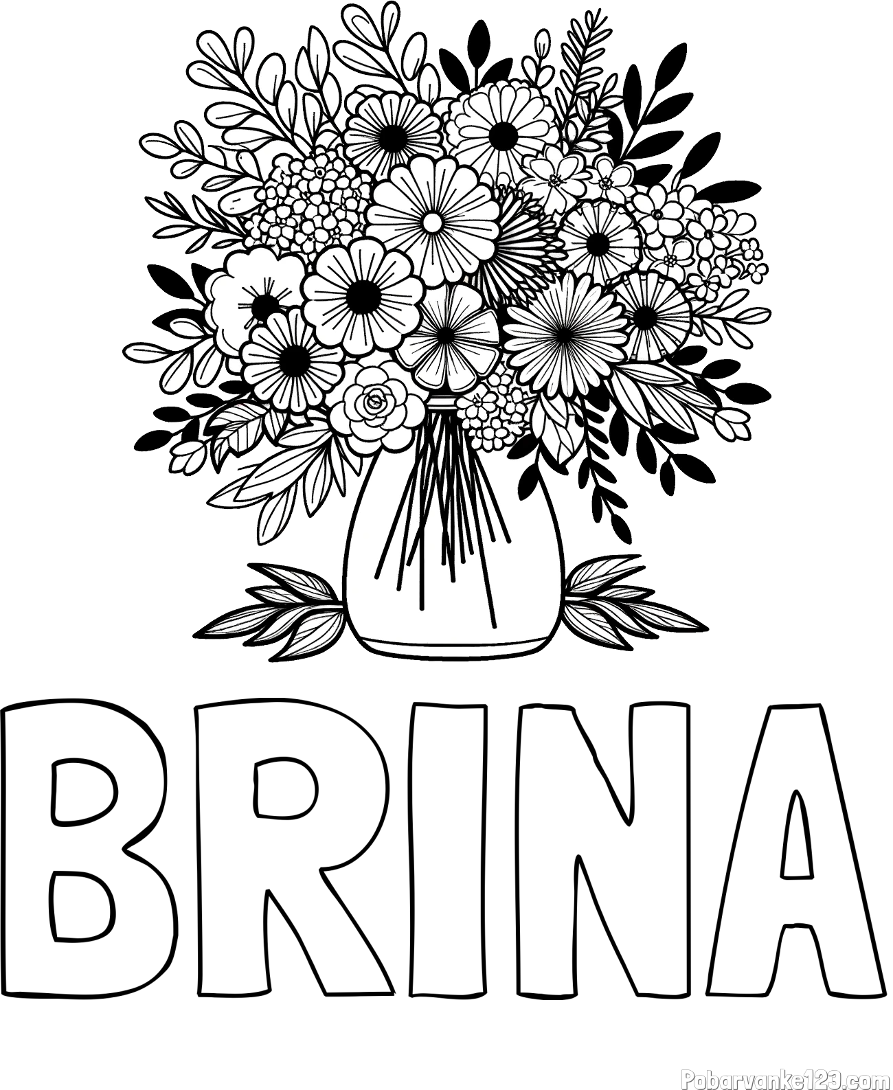 Pobarvanka imena BRINA in pobarvanka veliekga šopka rož