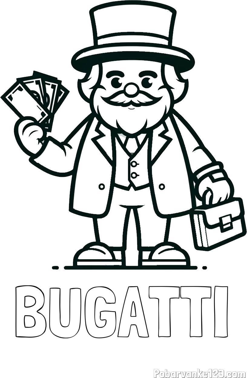 Pobarvanka imena BUGATTI in pobarvanka požrešnega bankirja