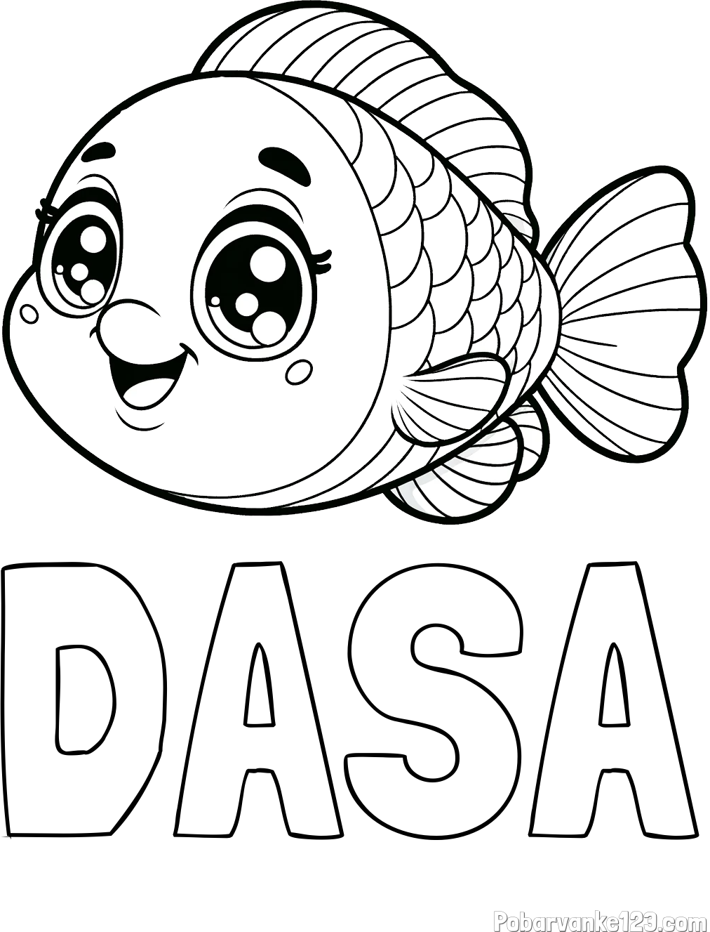 Pobarvanka imena DAŠA in pobarvanka prisrčne ribe