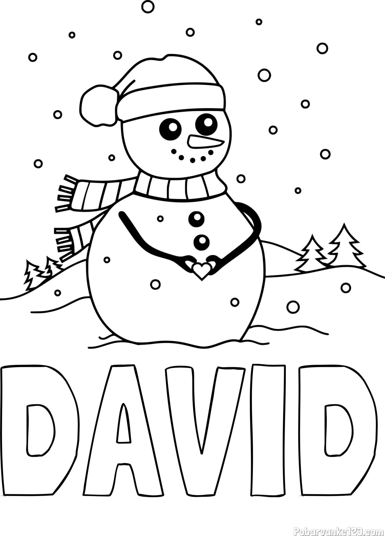 Pobarvanka imena DAVID in pobarvanka prikupnega snežaka