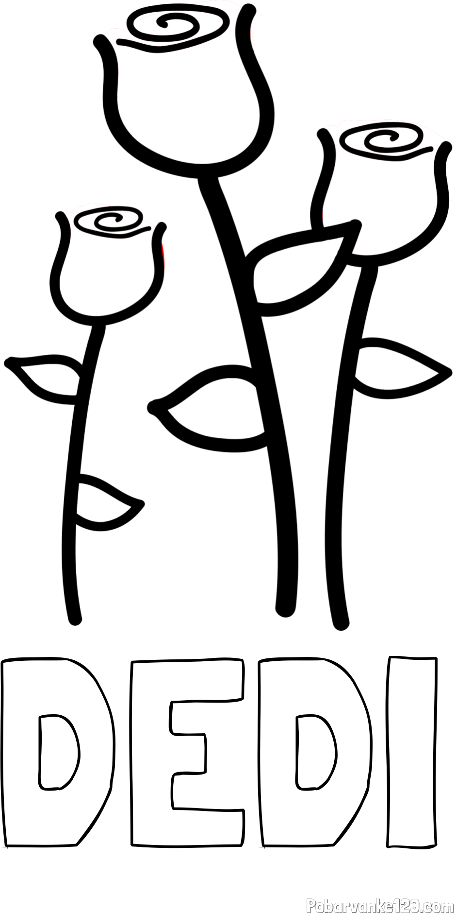 Pobarvanka imena DEDI in pobarvanka treh vrtnic
