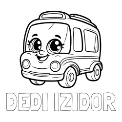 Online izdelana pobarvanka - Pobarvanka imena DEDI IZIDOR in pobarvanka nasmejanega avtobusa