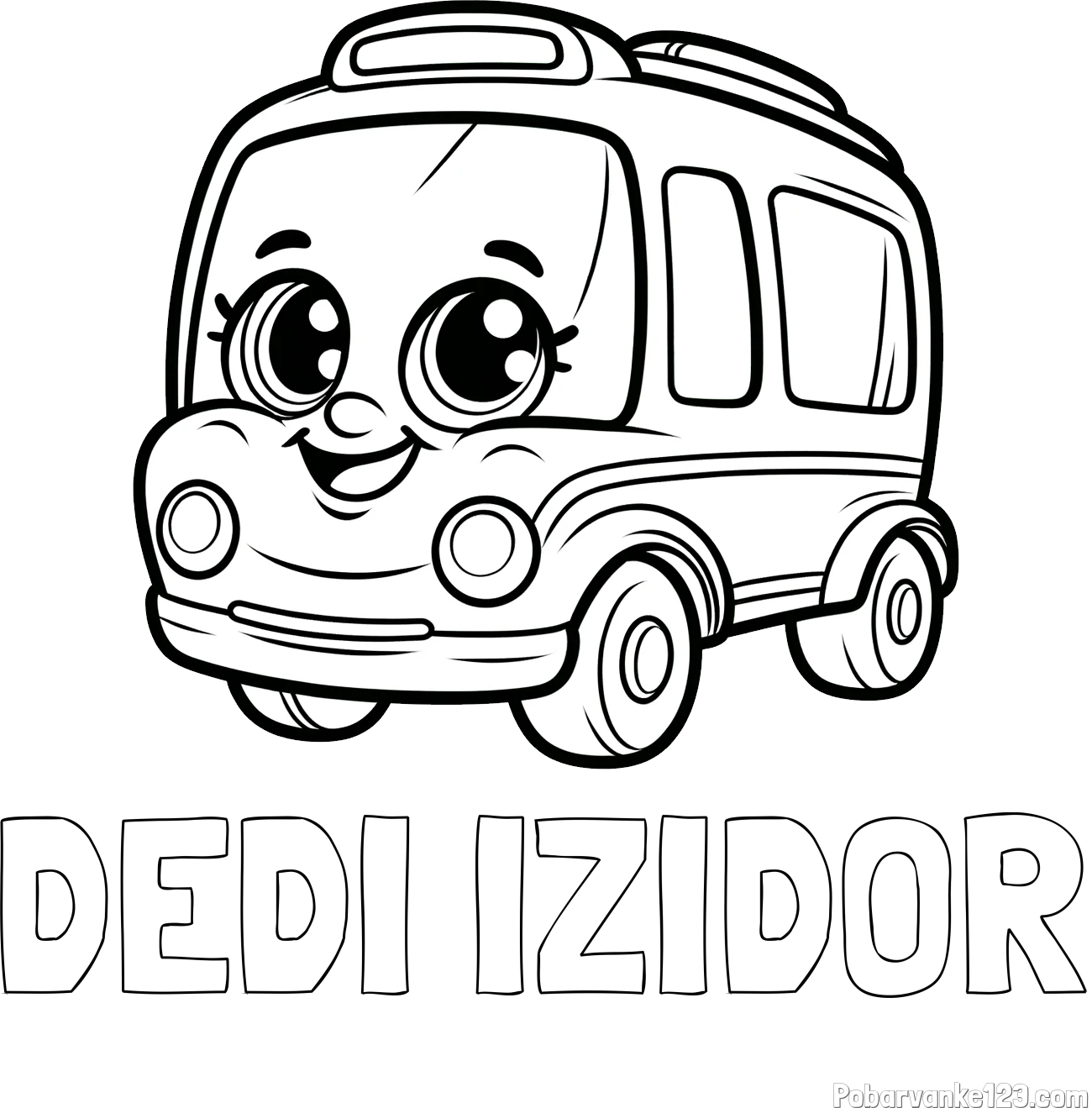 Pobarvanka imena DEDI IZIDOR in pobarvanka nasmejanega avtobusa