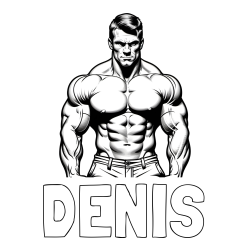 Online izdelana pobarvanka - Pobarvanka imena DENIS in pobarvanka bodybuilder-ja